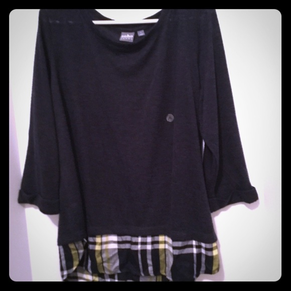 New York and Company Sweater Women’s XL Dark Gray Layered Flannel Fashion‎ - Picture 1 of 6